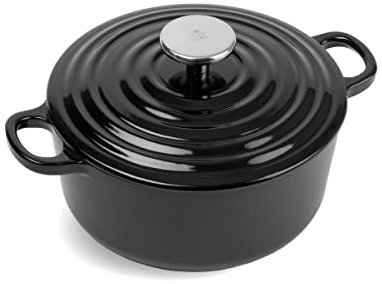 BK Cookware German Enamelled Iron, 24 cm/4.2 Litre Dutch Oven Casserole Dish with Lid, Induction, Dishwasher & Oven Safe, Black