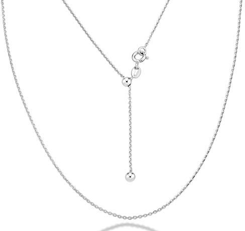 Miabella 925 Sterling Silver Italian 1.3mm Adjustable Solid Diamond Cut Thin Bolo Cable Chain Necklace for Women, Slider Chain 14-24 Inch Made in Italy (Sterling-Silver)