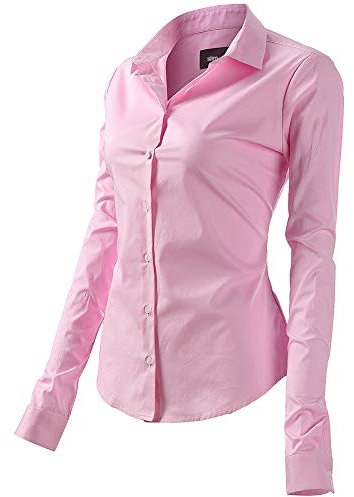 Chemise Femme Manche Longue Basic, Chemise Femme Casual ELégant Bureau Tunique Femme Mode Tee Top Haut Blouse (EU50,Rose)