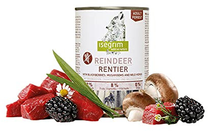 ISEGRIM Dose für Erwachsene, Rentier + Brombeeren, Pilze und Wildkräuter, 400 g, Hund