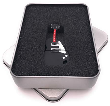 Onwomania Gitarre Musikinstrument Elektrogitarre schwarz rot USB Stick in Alu Geschenkbox 8 GB USB 3.0