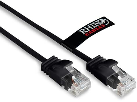 rhinocables Slim CAT 6 High-Speed Gigabit Ethernet Cable - Patch Network Lead for LAN| Snagless UTP Design, LSZH Jacket | RJ45 Connector for Internet, Router, Modem, Smart TV, PC & More (1.5m, Black)