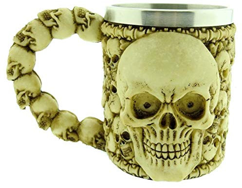 Calavera de miedo - osario - calavera - jarra de cerveza - esqueleto - café - 3d - vikingo - huesos - idea regalo - hombre - acero inoxidable - barra - resina - halloween - cervecería - edad media