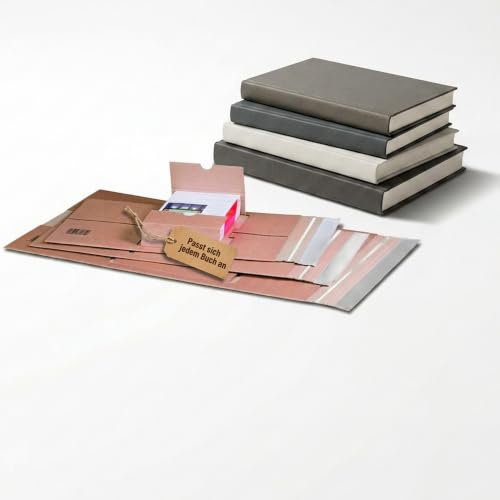KK Verpackungen Buchversandverpackung DIN A4 305x230x100mm | 20 Stück, Höhenvariabel mit Selbstklebeverschluss & Aufreißfaden | Versandkarton für Bücher, Medien & Drucksachen | B-Welle