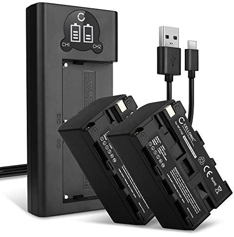 CELLONIC, Batterie pour Caméra, Compatible avec Sony NP-F970, NP-F750, NP-F330, NP-F550, NP-F960 (7.4V, 4400mAh) 2 Pièces + Double Chargeur