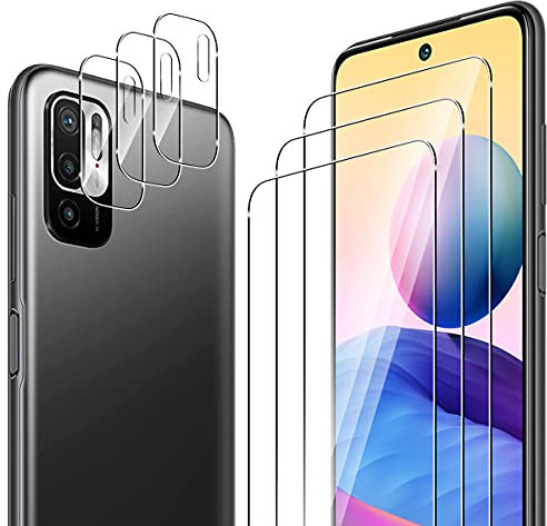 ELYCO para Xiaomi Redmi Note 10 5G/POCO M3 Pro 5G 3 Piezas Protector de Pantalla + 3 Piezas Protector de Lente Cámara, 9H Dureza Anti-Rasguños Cristal Templado & Protector de Cámara