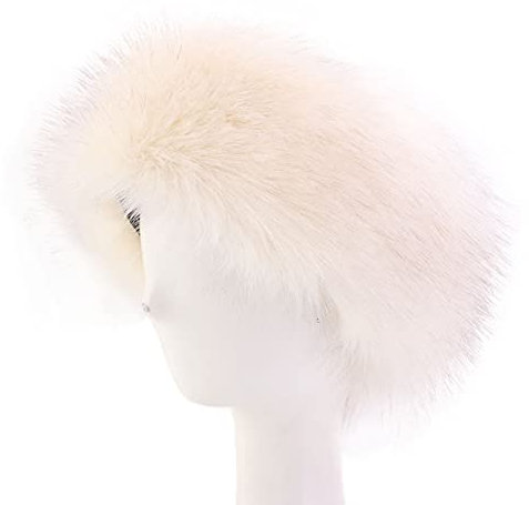 Winter Stirnband,MoreChioce Kunstpelz Fuchs Pelz Haarband Schickes Winter Stirnband Kunstpelz Ohrenwärmer für Damen Winter Outdoor Warmer Ski Kopfwickel Winter festliche Headwrap,Beige