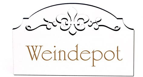 Weindepot Türschild Schild Holz Gravur Ornamente selbstklebend Vintage Weinkeller Türdeko 15,5 x 9,5 cm