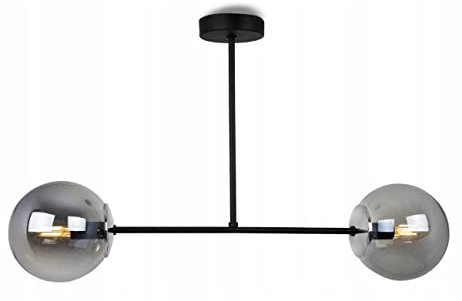 Light-Home Tuluza Hängelampe - Deckenlampe für Wohnzimmer Schlafzimmer und Esszimmer- Pendelleuchte aus Metall und Glas - E14-2-Flammig - Graphitglas - Schwarz und Chrom