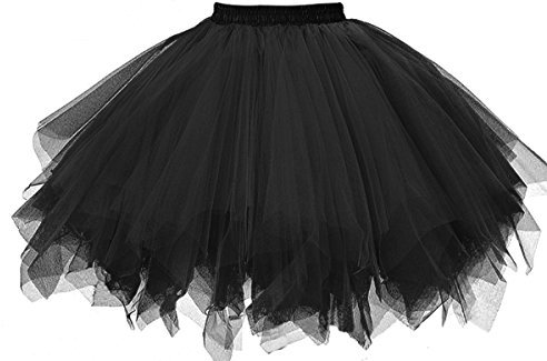 GOOBGS Damen 50er Ballettrock Multi-SchichtenVintage Ballet Blase Firt Tulle Petticoat Puffy Tutu Schwarz X-Large