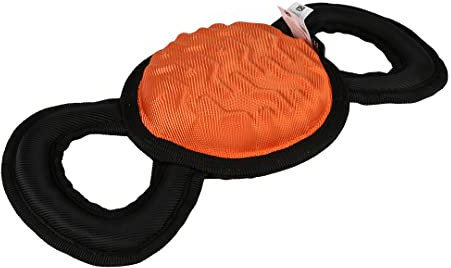 EBI, Tug-o-War Hundespielzeug mit Umlenkrolle – O, 30 x 13 x 5,5 cm, Orange, sehr robust und robust, hochwertiger Eva-Schaum mit Oxford-Stoff, mit Squeaker, Stoff mit 3D-Motiven