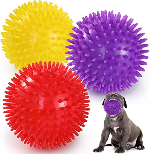 VITEVER 3 Farben, 11,4 cm, robust, quietschend, Hundespielzeugbälle für mittelgroße und große Hunde, Kauspielzeug für Zahnen, stachelige Hundebälle für aggressive Kauer, langlebiges Hundespielzeug für