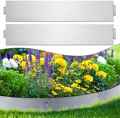 Jopassy Rasenkante, 5M Rasenkante Metall 100 * 15cm, verzinkt Beeteinfassung Frei zu Biegen, Garten Rasenkante, kann für Hof, Garten,Bauernhof (Länge 5m - Höhe 15cm)-Grau