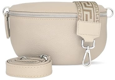 Bella Blossom Bauchtasche Damen, Umhängetasche aus 100% Echtleder, Elegante Crossbody-Bag mit gemusterten & verstellbaren Schultergurt, Schultertasche für jeden Anlass Beige4 L