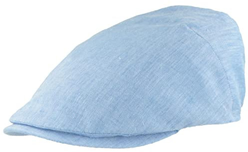 Breiter Herren Schiebermütze Flatcap, Schirmmütze 100% Leinen, Futter 100% Baumwolle Leicht & Bequem Hellblau meliert 60