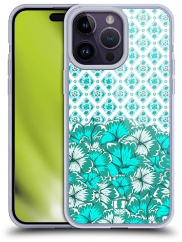 Head Case Designs Azul Turquesa Azul Floral Caso de Gel Suave Compatible con Apple iPhone 14 Pro MAX