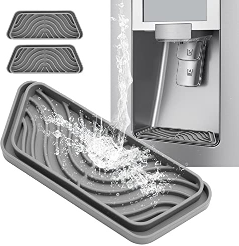 Refrigerator Drip Catcher, Refrigerator Drip Tray For Water Tray,Fridge Water Dispenser Drip Tray Prevents Water Splashes,Non-slip Silicone Dispenser Drip Collector for Ge Samsung -2 PCS Grey
