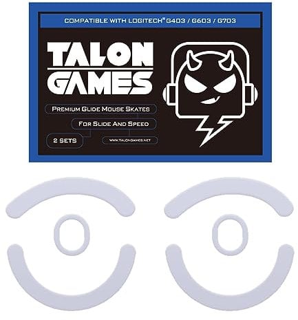 2Sets of TALONGAMES Rounded Curved Edges Mouse Feet Skates Compatible with Logitech G403 / G603 / G703 Gaming Mouse Feet Replacement, 0.8mm, Pure PTFE Material with Super Smooth Glide Pads