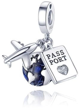 Lkwidi Charme Flugzeug Pass Erde Dangle Charms-Anhänger 925 Sterling Silber Charm Bead Pendant für Europäische Armbänder und Halsketten