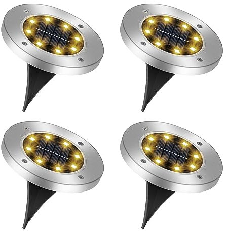 Solar Lights Outdoor Garden, 8 LEDs 4 Pack Solar Ground Lights IP65 Waterproof, Warm White Solar Powered Pathway Lights, Outdoor Solar Deck Lights for Pathway Lawn Walkway Yard Landscape Patio