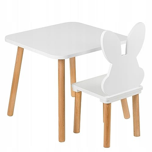 PlayPals Furniture Kindertisch mit Stühl- Kinder Tisch Stuhl Set aus Holz, 50 x 50 cm- natürliche Sitzmöbel für Kinder ab 3,4,5,6,7 Jahre- Kinderstuhl-Set