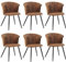 MEUBLE COSY Lot de 6 Chaises de Salle à Manger Vintage Fauteuil Assise et Dossier Rembourrée en suédine Pieds en métal pour Cuisine Salon Chambre Bureau, Style Industriel, Marron, 55x58x75,5cm