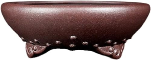 Grand pot de fleurs rond violet sable vert pour bonsaï d'intérieur antique (fond perforé) décoratif