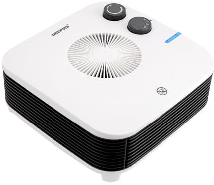 GEEPAS Portable Fan Heater | 3 Air Settings Cool Warm Hot | Lightweight Flatbed Heater Adjustable Thermostat 2 Heat Settings 1000-2000 | Low Noise Overheat Protection Compact Design | 2 Year Warranty