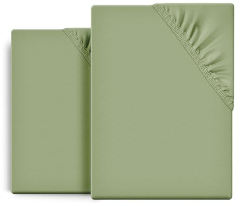 BEAUTEX 2er Set Spannbetttuch Bettlaken Baumwolle, Premium Jersey Stoff 160g/m², Größe und Farbe wählbar (2 Stück 160x200x30 cm, Olivegrün)