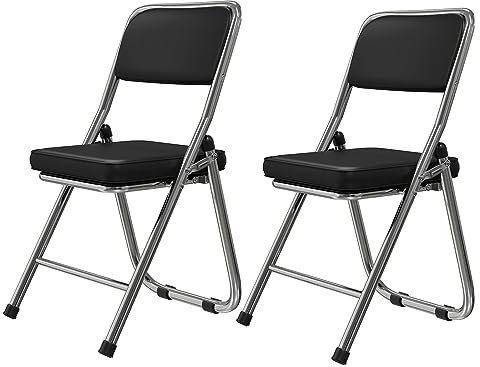 Lvhecforhm 2er Set Klappstuhl mit Rückenlehne, Esszimmerstühle, Küchenstuhl mit Stahlrahmen, Esszimmerstuhl Konferenzstuhl Klappbar, Klappstühle Schwarz Leder, Loungesessel, Modern Freien Klappstühle