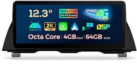 XTRONS 12.3 Zoll HD IPS Android 14 Autoradio Octa Core 4GB 64GB 4G LTE Car Play Android Auto Bluetooth GPS WLAN Optional DAB OBD TPMS DVR AHD Kamera Für BMW 5er F10 F11 NBT ID4 System