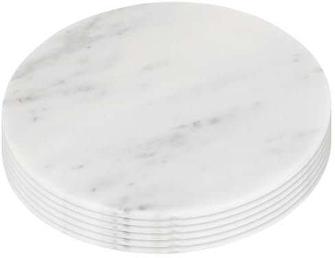 Argon Tableware Marble Placemats - 30cm - White - Pack of 6 - Round Placemats Dining Mat Table Mat Plate Serving Trays for Appetizers, Lunch, Mains, Parties, Food Presentation