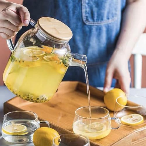 Jarra de Agua de Vidrio de Gran Capacidad con Tapa de bambú, Jarras de Agua Fría de Estilo Nórdico, Filtro Batidor para Bebidas, té y café