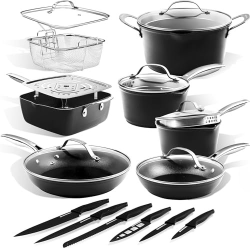 GRANITESTONE Armor Max - Juego de 20 ollas y sartenes antiadherentes, juego de utensilios de cocina antiadherentes, juego de ollas y sartenes antiadherentes, juego de utensilios de cocina no tóxicos,