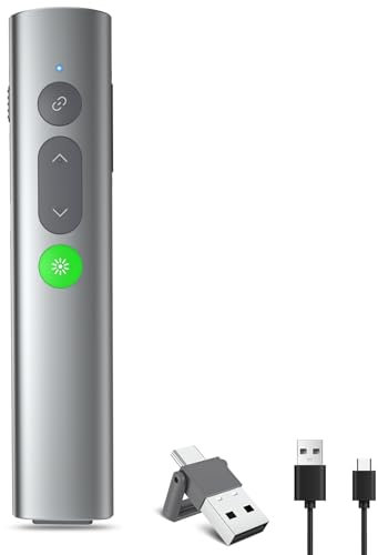 Wireless Presenter für Präsentationen Fernbedienung Powerpoint, 2.4GHz USB-C Präsentation Fernbedienung Präsentator Pointer Präsentationspointer für Windows Mac Linux (Grünes Licht - Hyperlink)