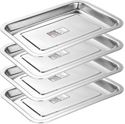 VIDETOL 4 Pièces Plaque à Pâtisserie en Acier Inoxydable, 32 x 22 x 2 cm Plaque de Cuisson Rectangulaire, Plaque Inox Plaque Four pour Four, Barbecue, Service