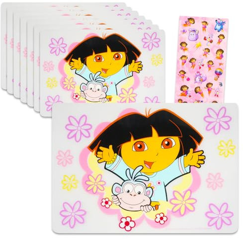 Dora The Explorer Tischsets 8 Stück – Paket mit 8 Dora-Platzsets für Dora, die Entdecker-Partyzubehör, Geburtstagsparty-Zubehör, Geschirr, Dekorationen und Dora-Aufkleber
