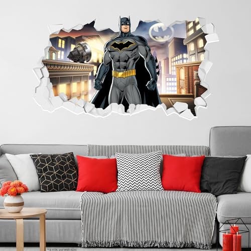 Batman™ Wall Sticker - Batman on Rooftop Broken Wall Decal DC Superhero Art (60cm Width x 35cm Height)