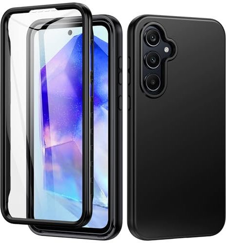 seacosmo for Samsung A55 Case, Galaxy A55 5G Case [with Screen Protector] Full Body Shockproof Protection Armour Cover Slim Fit Bumper Protective Phone Case for Samsung Galaxy A55 5G- Black