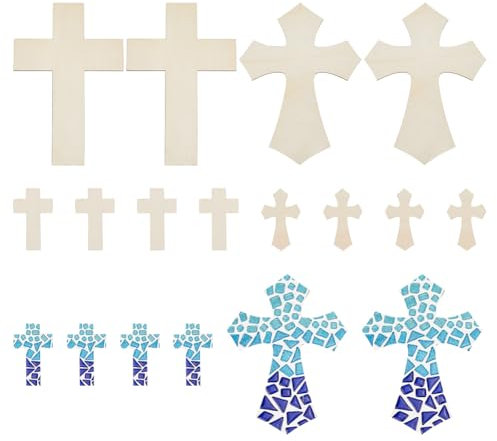 WEBEEDY 12 Stück Holzmosaik-Basis Unvollendete Holzkreuze Für DIY-Bastelprojekte 2 Stile Kreuzformen Mosaik-Untergründe Für DIY-Mosaik-Sets Kreuz-Bastelset Zum Bemalen Oder Dekorieren, 3 Größen