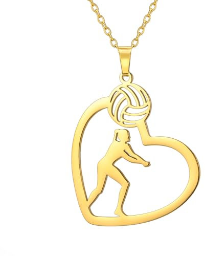 TEAMER Herz Volleyball Spieler Halskette Zarter Volleyball Anhänger Mode Sport Ball Schmuck Sportler Trainer Volleyball Liebhaber (Volleyball Beule Spieler - Gold)