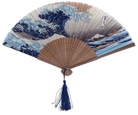 Éventail Pliable à Main – Ventilateur Vintage à Pompons de Style Japonais | Éventail Traditionnel pour Femme pour se rafraîchir, décoration Murale, Ventilateur Pliable pour Chambre, Mariage, fête et
