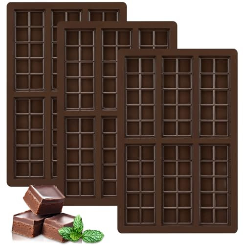 Farerkass Lot de 3 Moules À Chocolat En Silicone - 6 Cavités, Tablette, Antiadhésif - Pour Faire Du Chocolat, Gaufres, Gelée, Bonbon