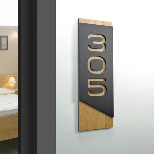 Plaque de porte personnalisée en acrylique et bois, chiffres 3D en relief pour maison, hôtel, bureau, décoration de porte et signalisation d'appartements
