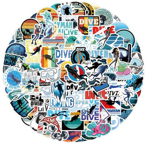 Tauchen Aufkleber für Laptop(100PCS),Geschenk für Kinder Jugendliche Erwachsene Jungen,Diving Wasserdicht Vinyl Aufkleber Stickers für Scrapbook,Skateboard,Auto,Gepäck