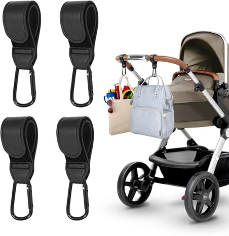 Buggy Clips, 4 Pcs Pram Clips, Adjustable Black Pram Hooks for Bags, Velcro Pram Clips for Buggy, Durable Buggy Clip for Pram for Stroller Diaper Bag, Shopping Cart, Pushchair, Backpack (4PCS)