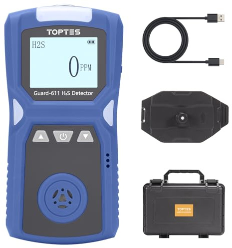 TOPTES Guard-611 Portable H2S Detector Features a Convenient H2S Monitor Clip on, Rechargeable with 5-Day Battery, Low Battery Warning, Safety Explosion-Proof-Blue