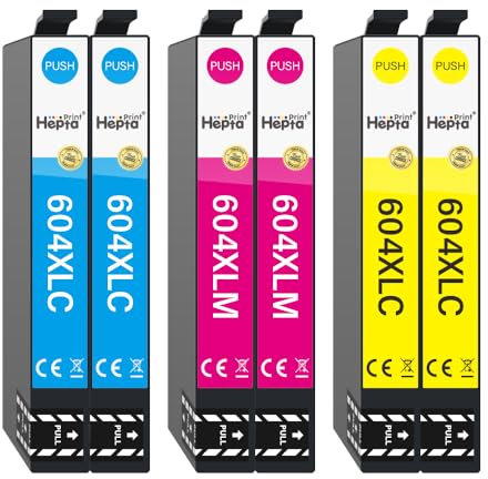 Hepta Print 6er 604xl Patronen für Epson 604 XL Tintenpatronen für Epson XP-4200 XP-3200 XP-3205 XP2200 XP-2205 XP4205 WF2910 WF-2930 WF-2935 WF-2950 (6er Set(2Cyan,2 Gelb,2 Magenta)