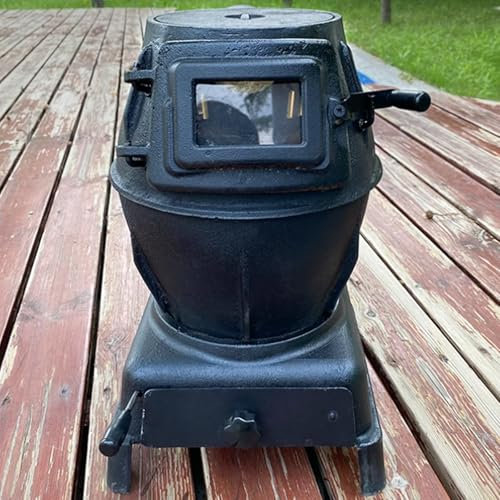 Terrassenofen Gusseisen mit Glastür, Kleiner Camping Ofen Gusseisen für Holz, Holzofen für Den Innenbereich, für Heizen von Häusern, Grillpicknicks Im Freien(Medium)