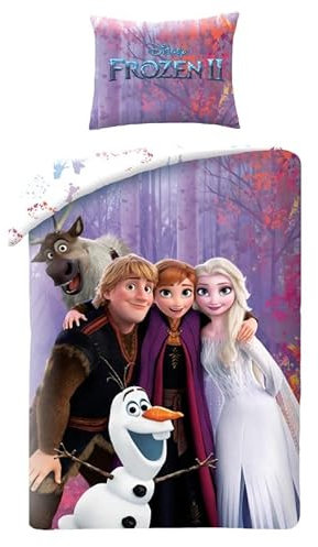 Halantex Disney Frozen Kinder Bettwäsche Eiskönigin Anne ELSA und Freunde - Bettwäsche-Set 140 x 200 cm + Kissenbezug 70 x 90 cm - 100% Baumwolle